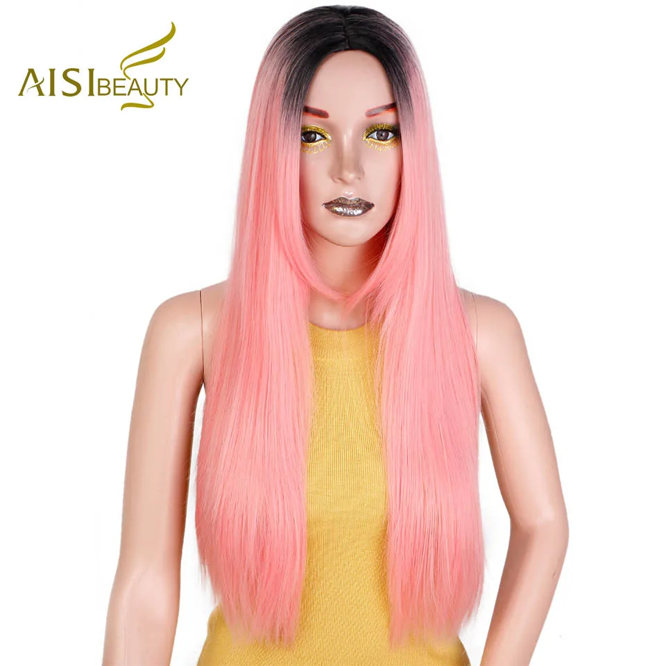 AISI BEAUTY длинный Омбре розовый парик синтетические парики для черных/белых женщин прямой красный блонд зеленый серый коричневый желтый Косплей