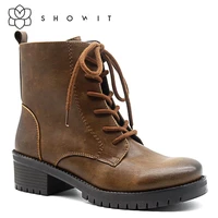 fashionable high quality lace up womens boots flat ankle england style boots with round toe comfort female antiproof footwear