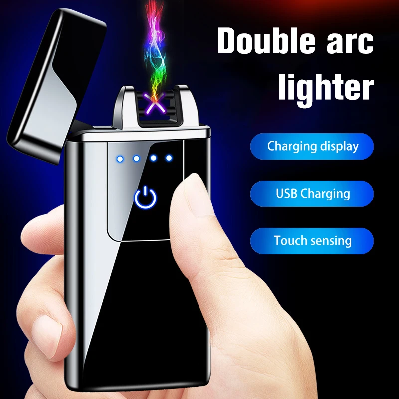 USB Electronic Lighter LED Power Display Rechargeable Touch Sensitive Pulse Cross Arc Windproof Light Smoking Supply Men's Gifts | Дом и