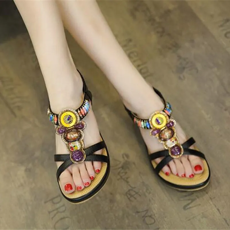 Bohemia style Ladies Sandals Wedges Heels Beach Sandals Women Summer Mid Heels Casuales Wedge Sandals Woman Shoes Big Size 42