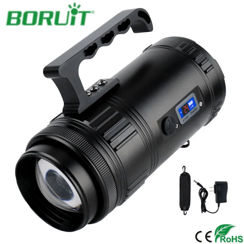 BORUiT 30W Super Bright Searchlight LED Rechargeable Work Light Portable Spotlight Outdoor Emergency Fishing Zoom Flashlight
