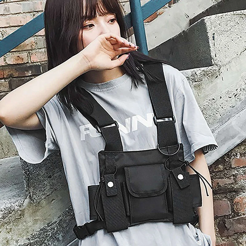 

ASDS-2Pcs Men Chest Bags Multi-Function Vest Women Cross-Body Shoulder Bags Black, A & B