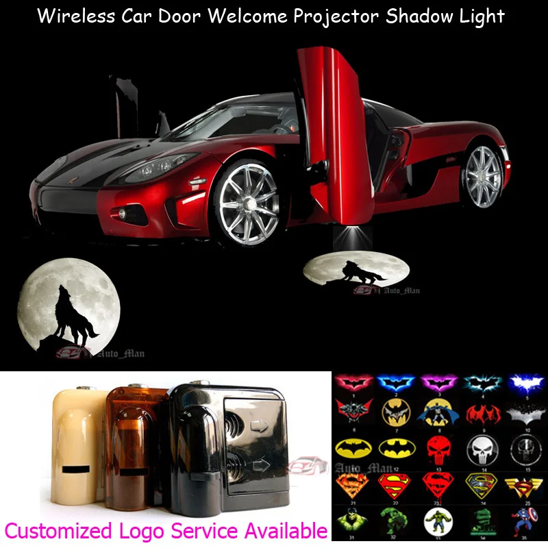 

2pcs Wolf Moon Knight Logo Wireless Car Door Welcome Laser Projector Ghost Shadow Puddle LED Lights
