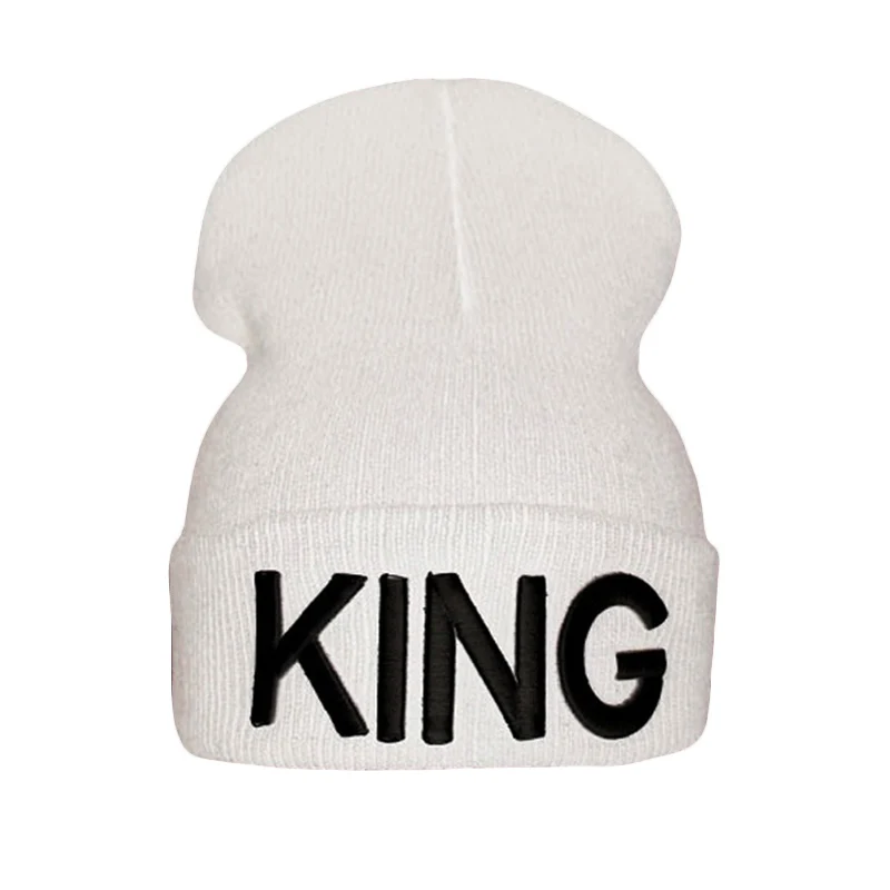 Knitted QUEEN Black Зимние вязаные шапки для женщин, шапки с надписью KING QUEEN, шапка в стиле хип-хоп для девушек, осенняя женская теплая бини, Повседневная шапка - Цвет: Knitted QUEEN Black
