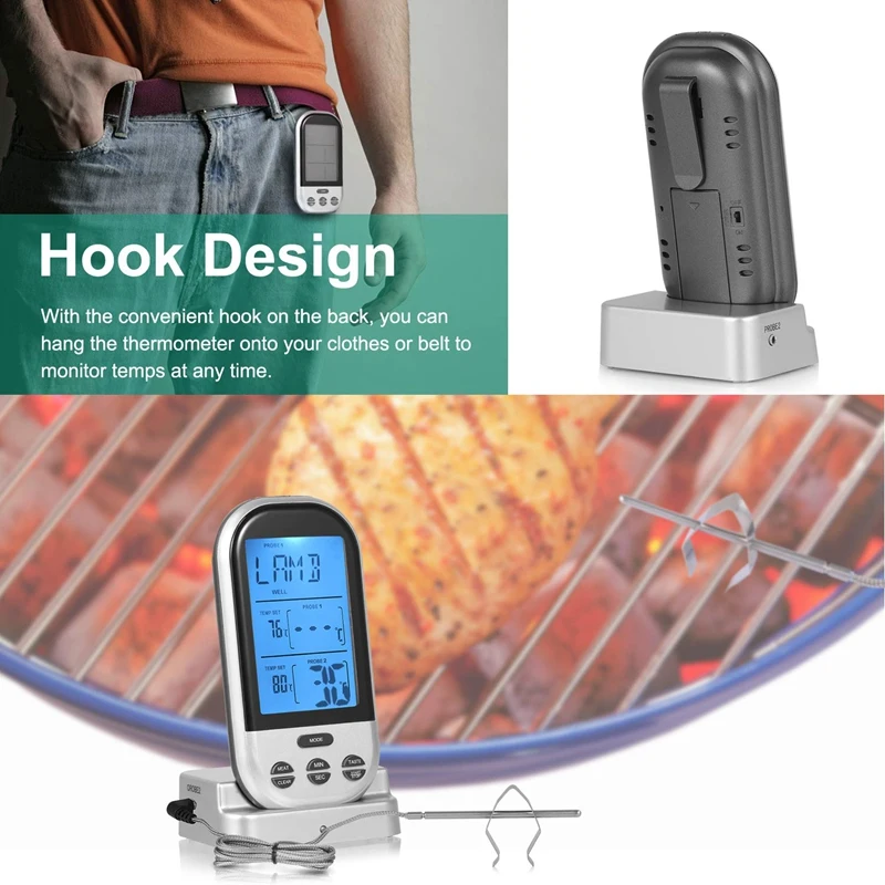 Термометр для мяса термометр барбекю беспроводной с двойным зондом используется