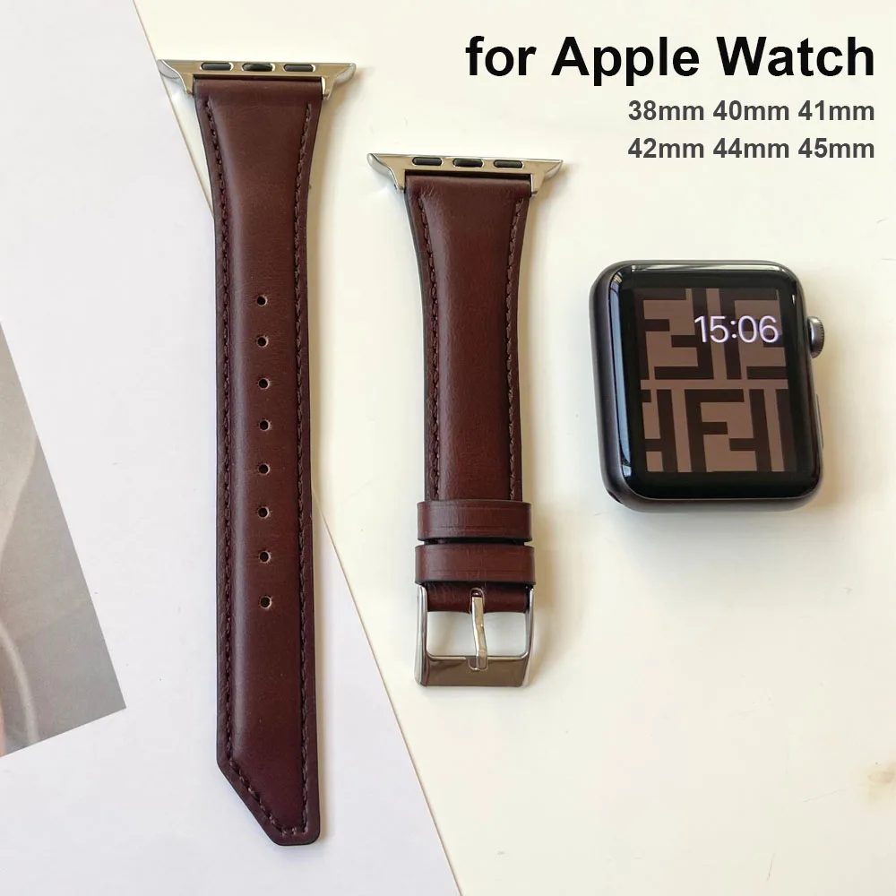 New Bands Straps Bracelet for Apple Watch Band 38mm 40mm 41mm SE/Series 7/6/5/4/3/2/1 Genuine Leather Wristband 45mm 44mm 42mm
