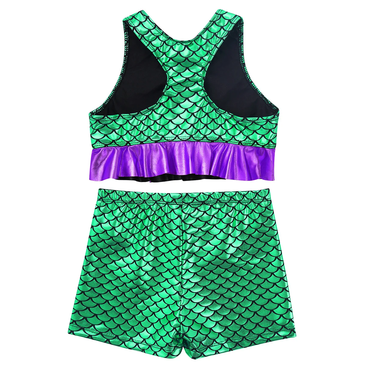 Fish Scales Printed Kids Girls Clothes Set Cute Peplum Crop Tank Top with Shorts Children Dance Gymnastics Cheerleading Outfits images - 6