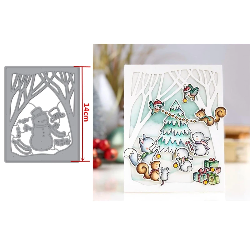 Трафарет для скрапбукинга с изображением снеговика и ветвей|Вырубные штампы| |