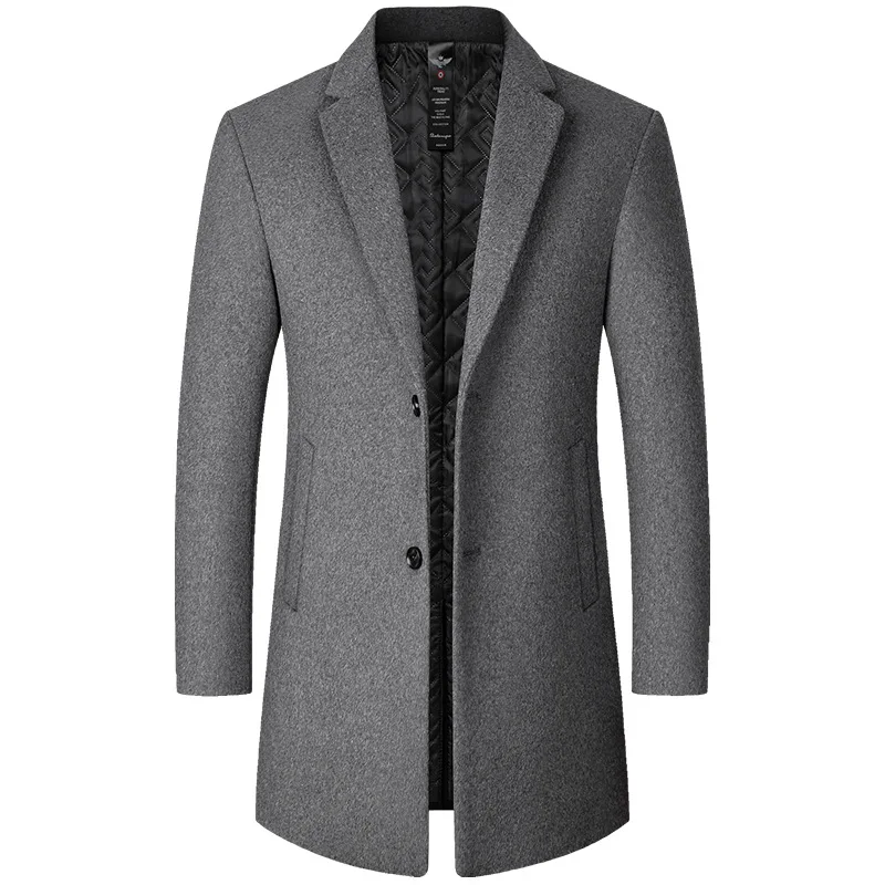 

Thickened Men Coats Jackets Winter Warm Solid Color Woolen Trench Blends Slim Long Business Coat Outwear Overcoat