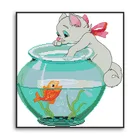 Напечатанная вышивка крестиком котенок рядом с аквариумом самовышитая Ткань Искусство DIY декоративная живопись картины на холсте наборы Nkf