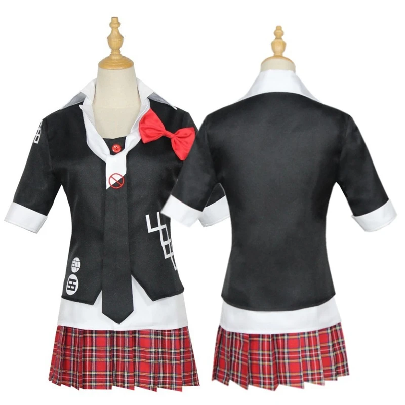 

Danganronpa-Disfraz de Anime para chica, conjunto de falda corta, Cosplay de Junko, uniforme de cafetería, disfraz de Halloween