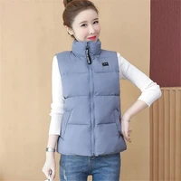 cotton clothes vest women spring autumn new solid color stand collar zipper pocket short coat simple commuter jacket female 360