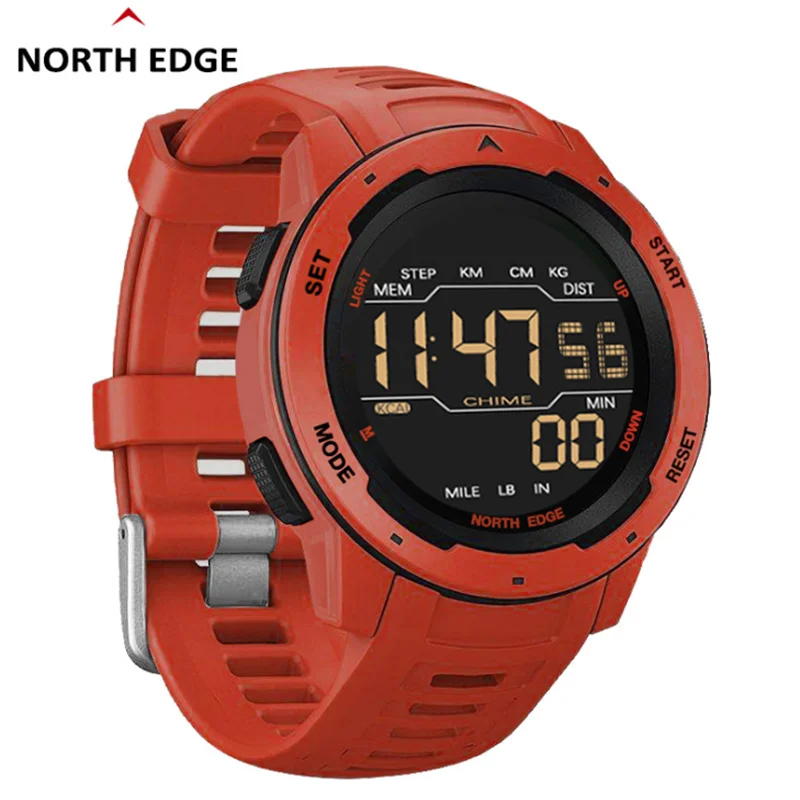 NORTH EDGE Mars Men's Outdoor Sports Watch Men's Military Watch Waterproof 50M Pedometer Calorie Stopwatch Hourly Alarm Clock