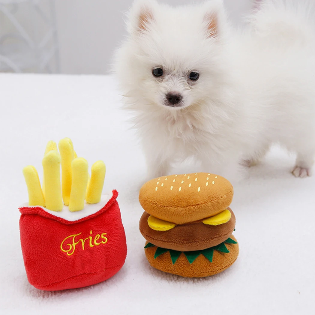 

Dog Squeaky Toy Funny Hamburger French Fries Dog Chew Toy Pet Teething Toy Pet Dog Toys For Small Dogs Pets Products