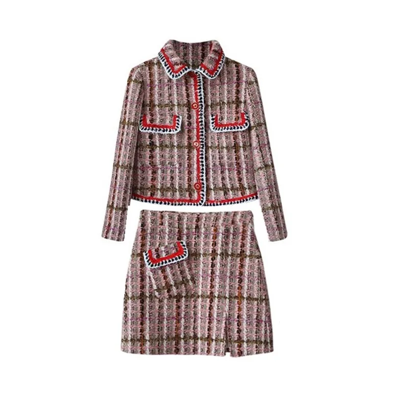 Твидовый комплект из 2 предметов высокого качества Осенний дизайнерский розовый