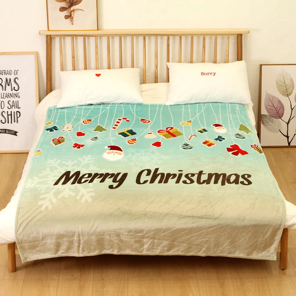 OUNEED Christmas Blanket Flannel Fabric Sofa Bed Blanket 150x200CM Warm Soft Throw Travel Patchwor Winter Bedspread Blanket#45