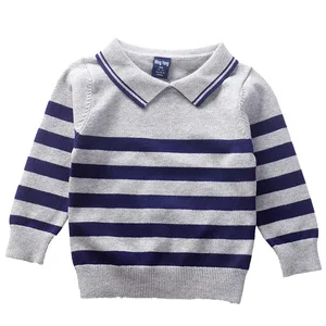 Элегантные свитера в полоску с отложным воротником для мальчиков; сезон зима-осень-весна; детский пуловер; вязаная одежда; детская одежда