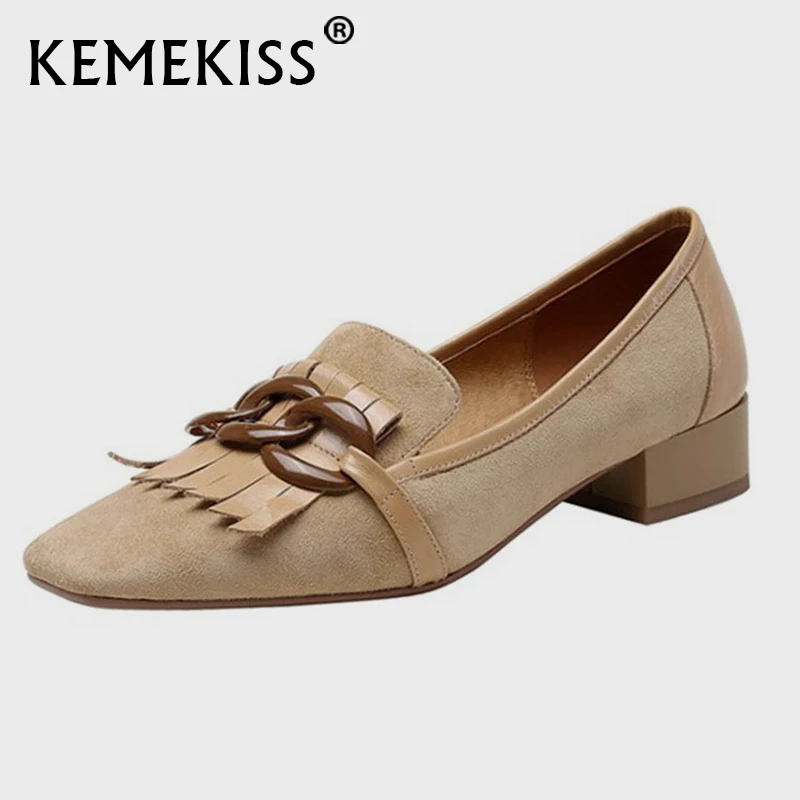 

KemeKiss Women Pumps Real Leather Tassels Metal Buckle Women Shoes Fashion Classic Daily Party Shoes Woman Footwear Size 34-39