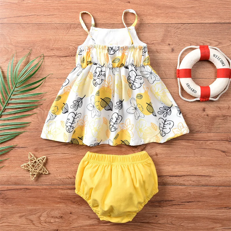 

Summer Casual Baby Girls 2Pcs Clothes Sets Infants Newborn Girls Sleeveless Boat Neck Tops + Elastic Waist Shorts For 1-2 Years