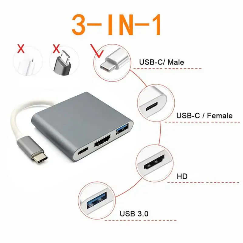 

Multifunctional Conversion Cable USB 3.1 Type-C To PD Data HDMI-Compatible Docking Station For Notebooks Mobile Phones Tablets