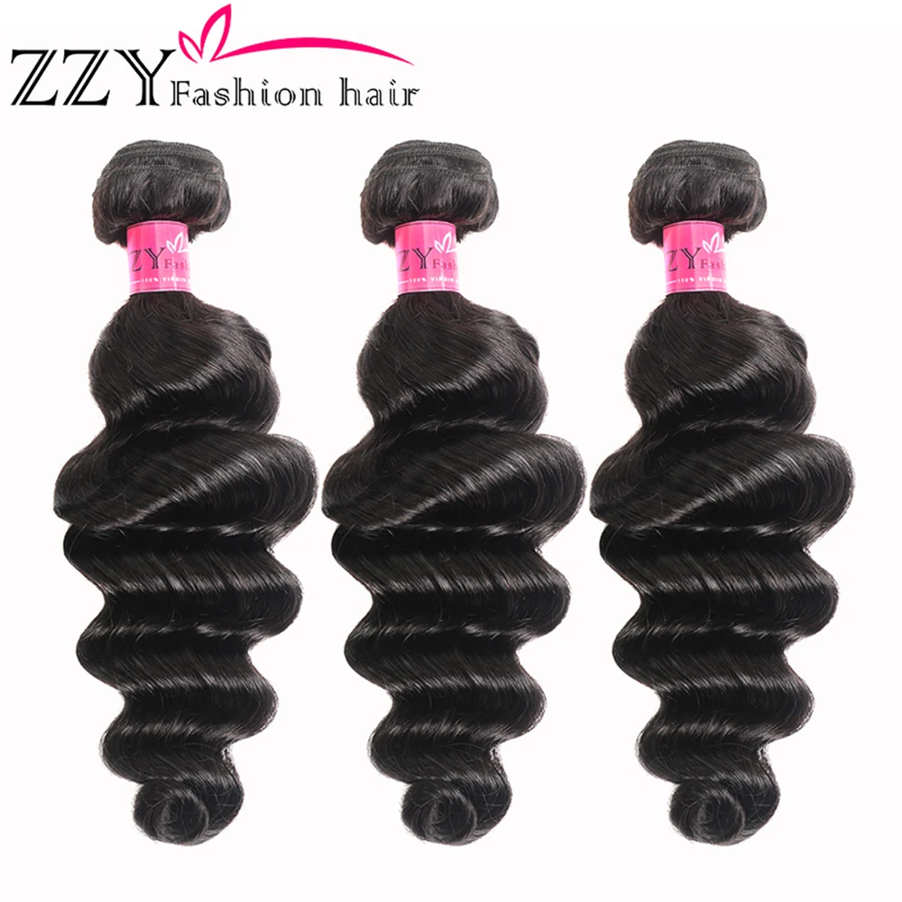 ZZY Fashion Hair Loose Deep Wave Bundles 8-26inch Peruvian Hair Weave Bundles Human Hair 3 Bundles Non-Remy Hair Natural Color