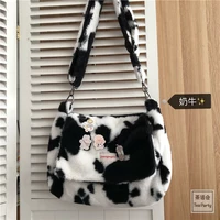 women bag new shopper with lamb wool cute cow pattern like fabric shoulder bag canvas handbag tote large capacity bag for girls