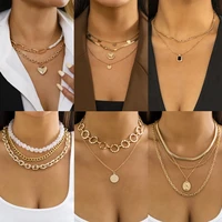 lacteo gothic snake bone cross chain choker necklace for women trendy heart geometric round pendant collar neck set jewelry gift