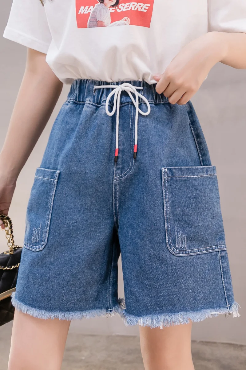 

Raw Edge Ripped Denim Shorts Female 2021 Summer New Korean Version of Chic Loose and Thin Wide-legged High-waist Five-point Pant