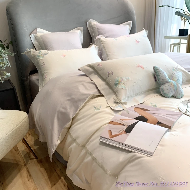 Комплект постельного белья из 4 предметов простой пододеяльник чистого хлопка с