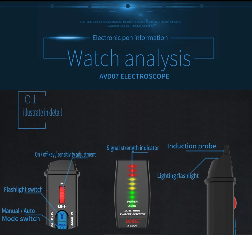 BSIDE AVD07 Dual Mode Test Pen Live Voltage Detector Pencil 12V~1000V AC Detection Non-contact Tester | Инструменты