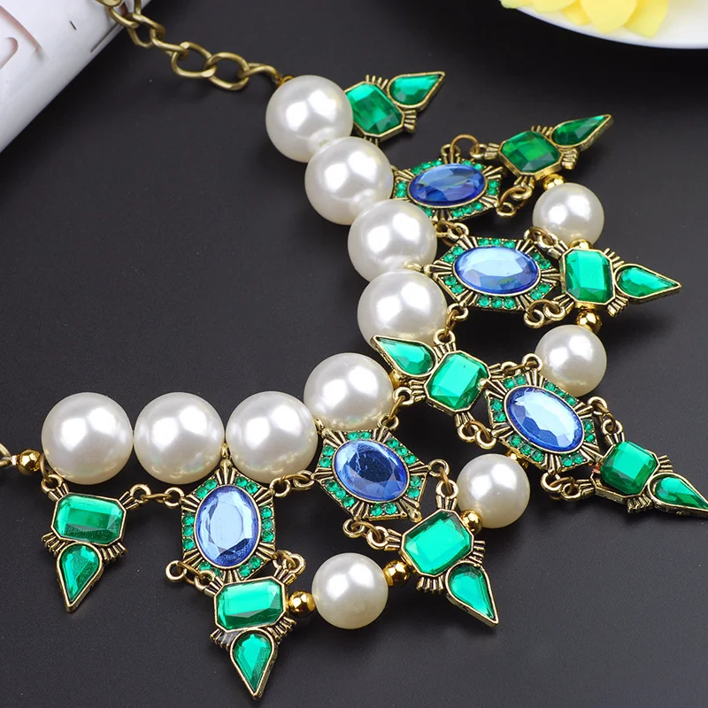 Модные ювелирные изделия 2019 ожерелье из жемчуга с крупным зеленым цирконием