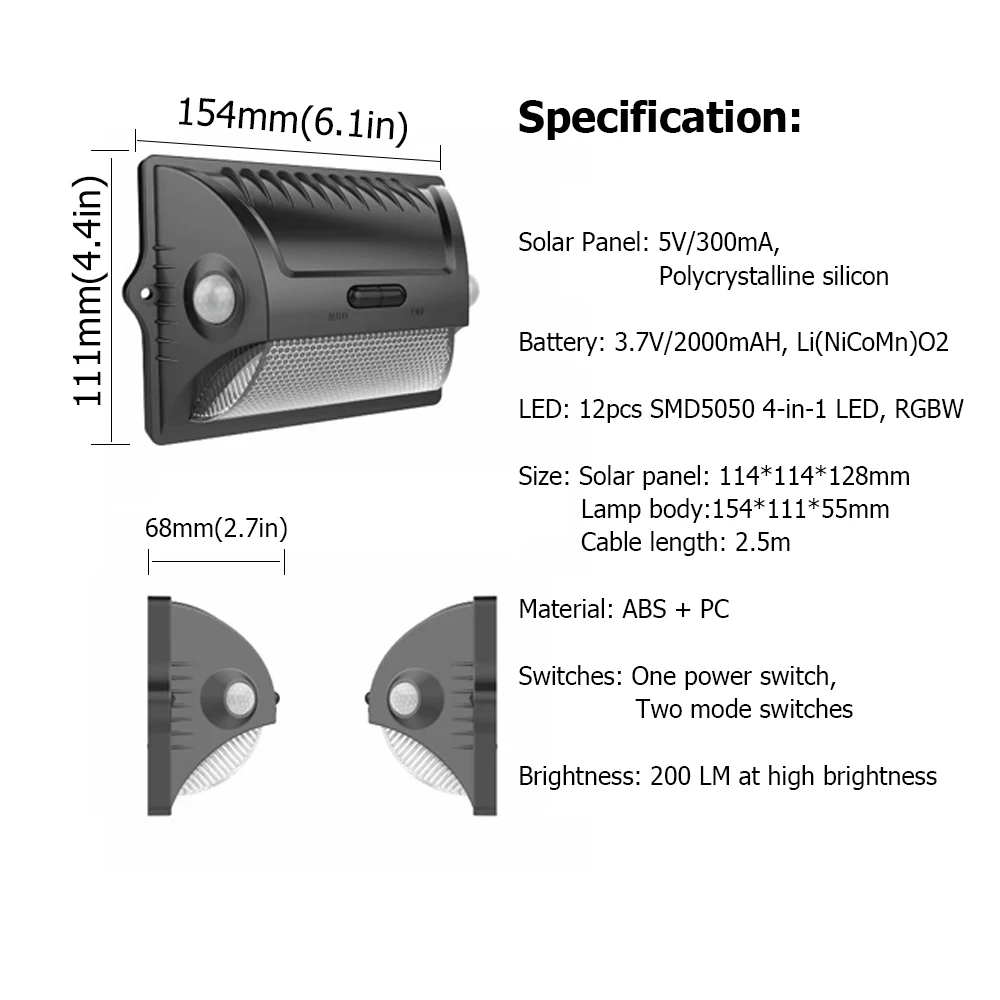 датчик движения Уличный солнечный светильник s PIR светодиодный настенный двойной
