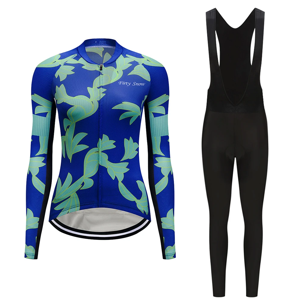 

2021 Women Fall Long Sleeve Bicycle Jersey Set BIB Gel Kit Female Cycling Clothing MTB Dress Fashion Uniform Road Bike Clothes