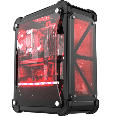 black 46*21*54,5 см игровой компьютерный блок с 4 fans акриловый полноразмерный прозрачный ATX вертикальный корпус водяного охлаждения gamer gabinete computador - Цвет: black