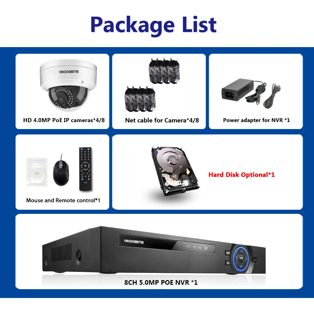 H.265 POE NVR 8CH IP камера 16CH 5MP система 8pcs 48V Superclear 4MP купольная безопасности комплект