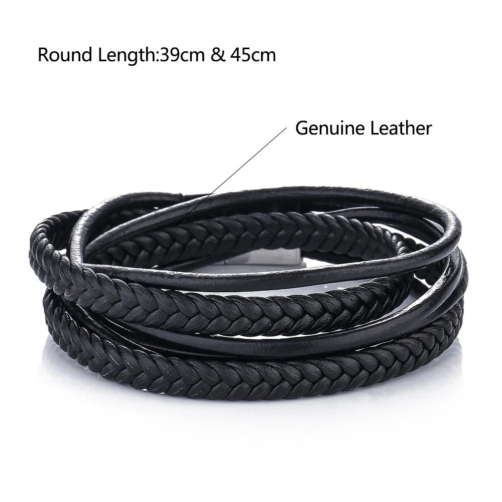 Fashion Black Genuine Leather Buddha Bracelet Stainless Steel Clasp Multi Layer Braid Rope Chain Wristband Vintage Gifts | Украшения и