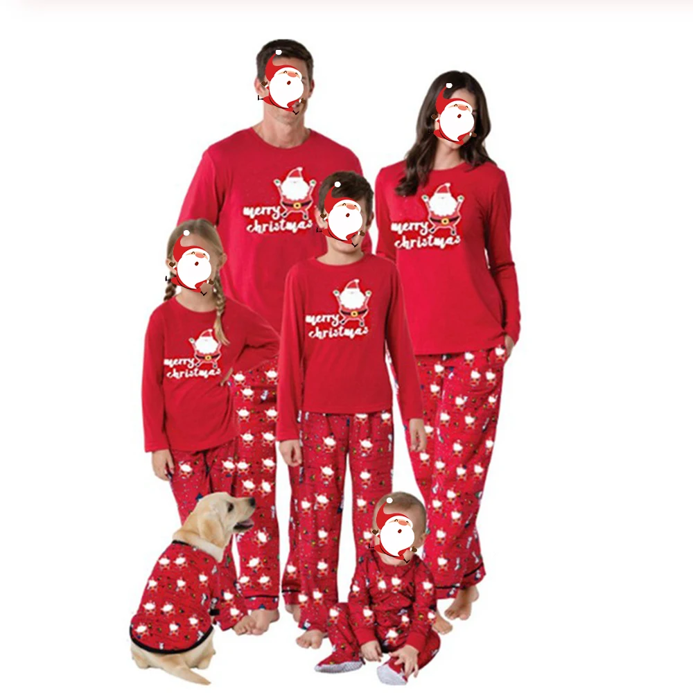 Семейные комплекты рождественские пижамы с Санта Клаусом для мамы и ребенка