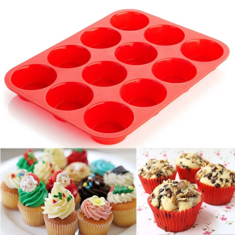 

2021high quality 12 Cup Silicone Muffin Cupcake Baking Pan Non Stick Dishwasher Microwave Safe 29.5x22x2cm Dropship