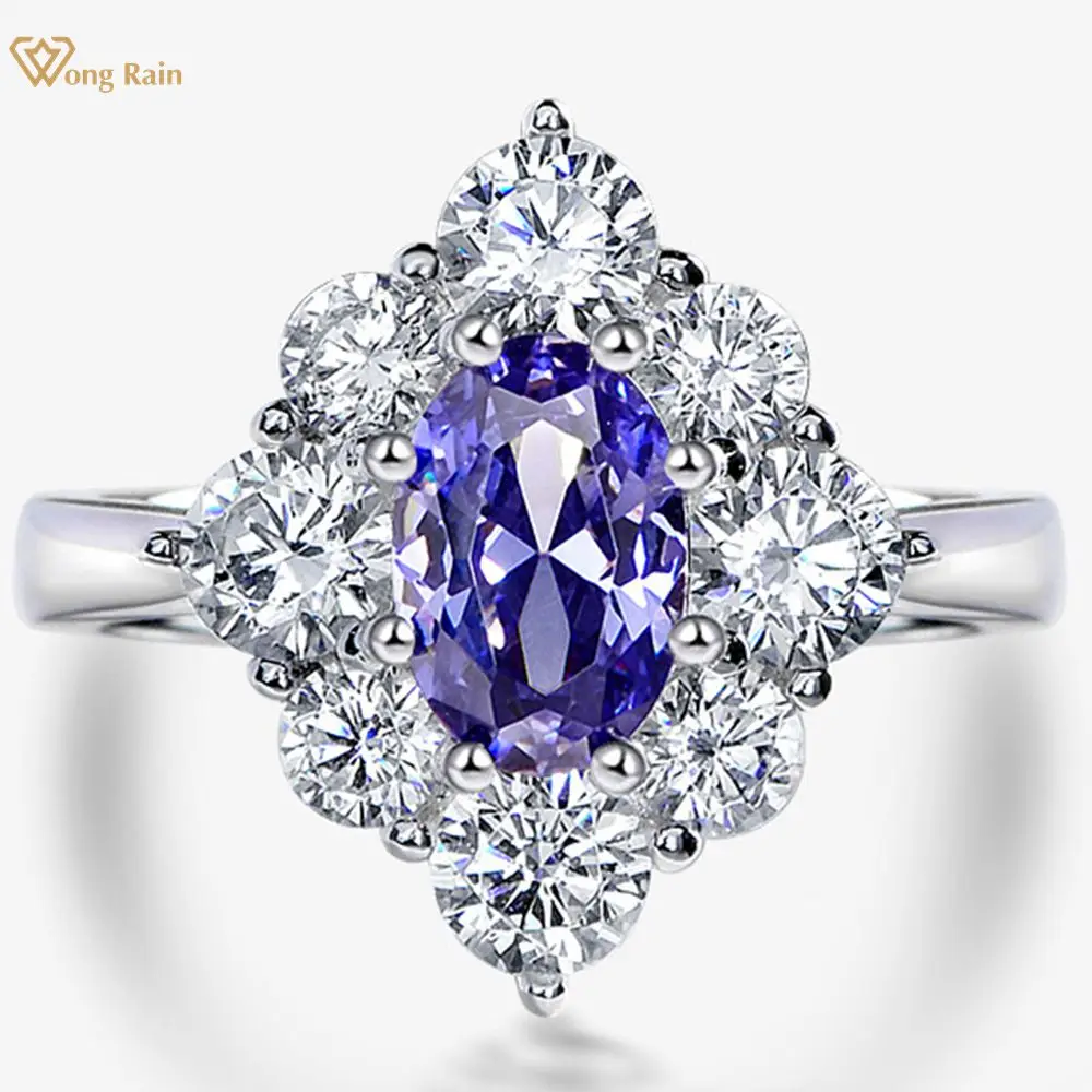 

Wong Rain Luxury 925 Sterling Silver Oval Cut Sapphire Created Moissanite Gemstone Wedding Engagement Women Rings Fine Jewelry