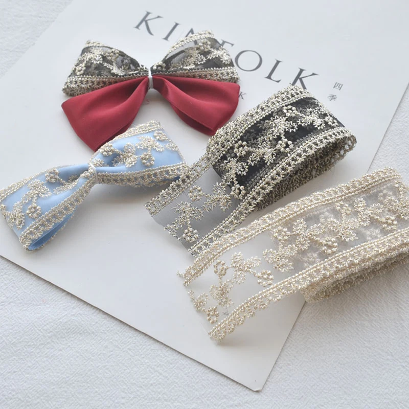 Bow Headwear DIY Crafts Lace Ribbon 4cm Wide For Child Girl Dress Gold Thread Embroidery Flower Fabric Sewing Supplies | Дом и сад