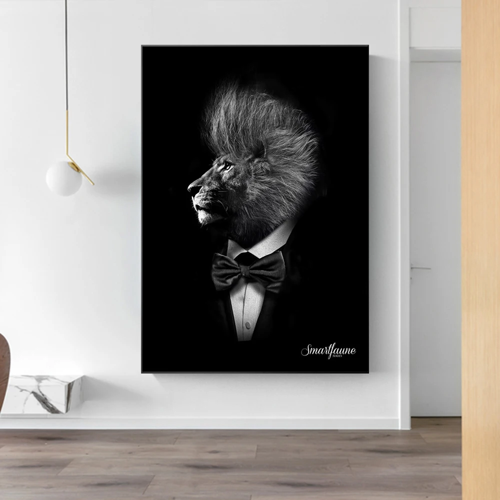 

Black Classic Lion Wall Art Posters and Prints Animal Gentleman Lion Canvas Painting Picture for Living Room Home Design Decor