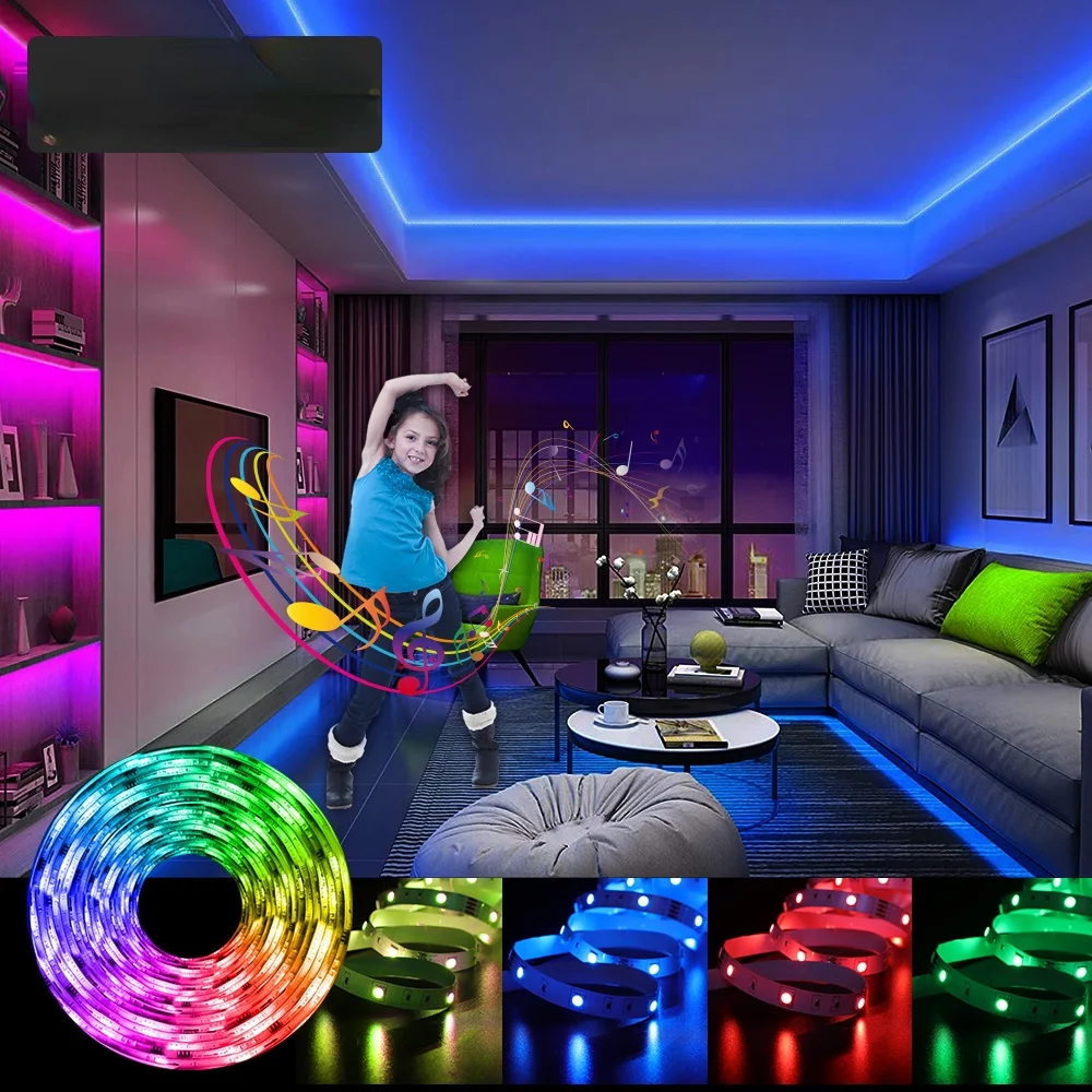

Suntech LED Light Strips, Bluetooth Music Sync Color Flexible RGB 5050 Diode Tape,Led Lights Built-in Mic For Party,Christmas