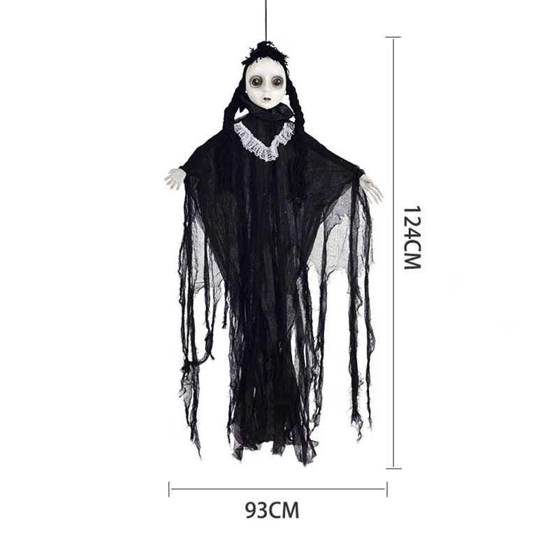 

Halloween Decoration Tricky Props Black Female Ghost Hanging Ghost Horror Party Decoration Scary Voice Control Induction Sound