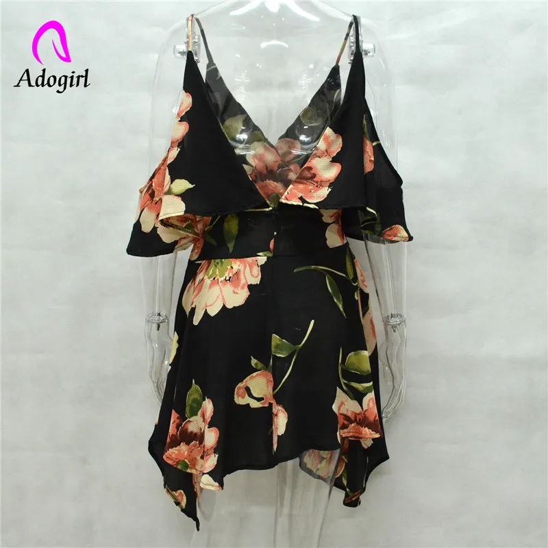 Женское шифоновое платье на бретельках элегантное короткое с цветочным принтом V