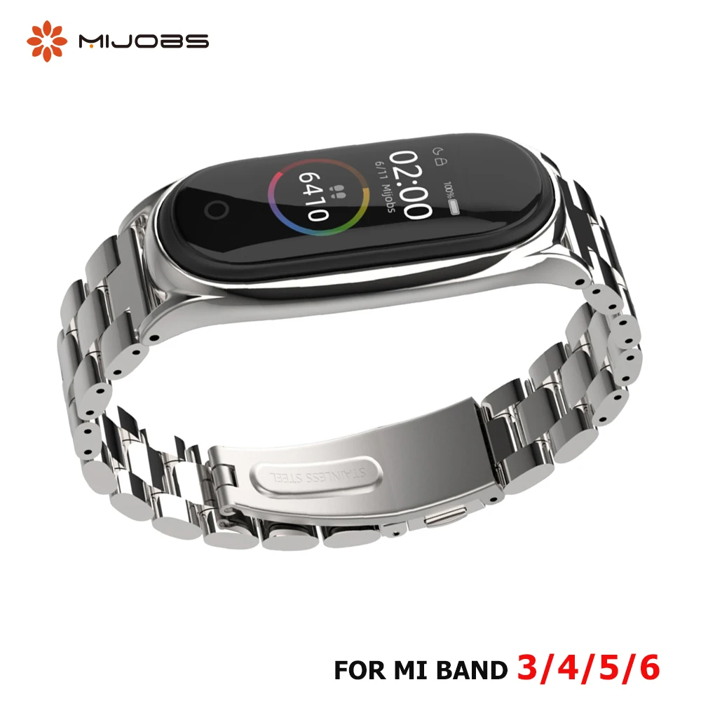 Наручный ремешок для Xiaomi Mi Band 5 4 3 6 нержавеющего металла Opaska Correa сгибание браслет