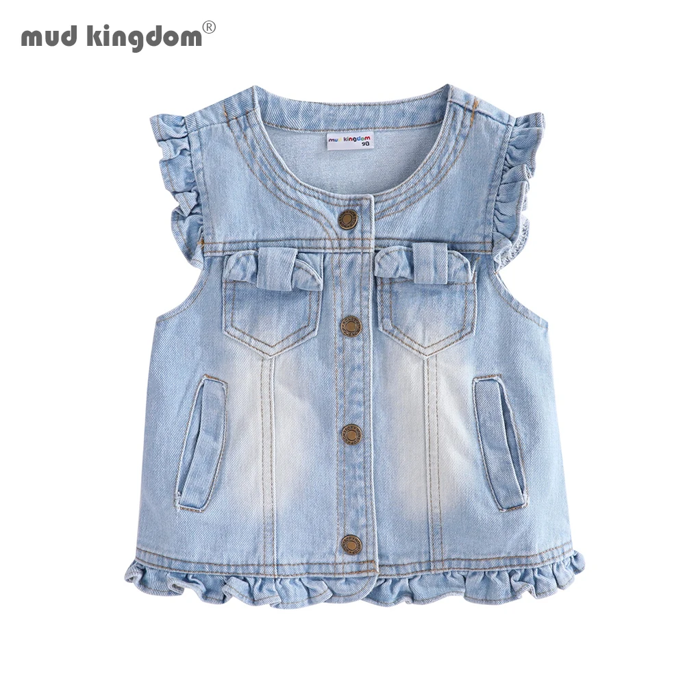 Детский джинсовый жилет с рюшами на пуговицах|Жилеты| |