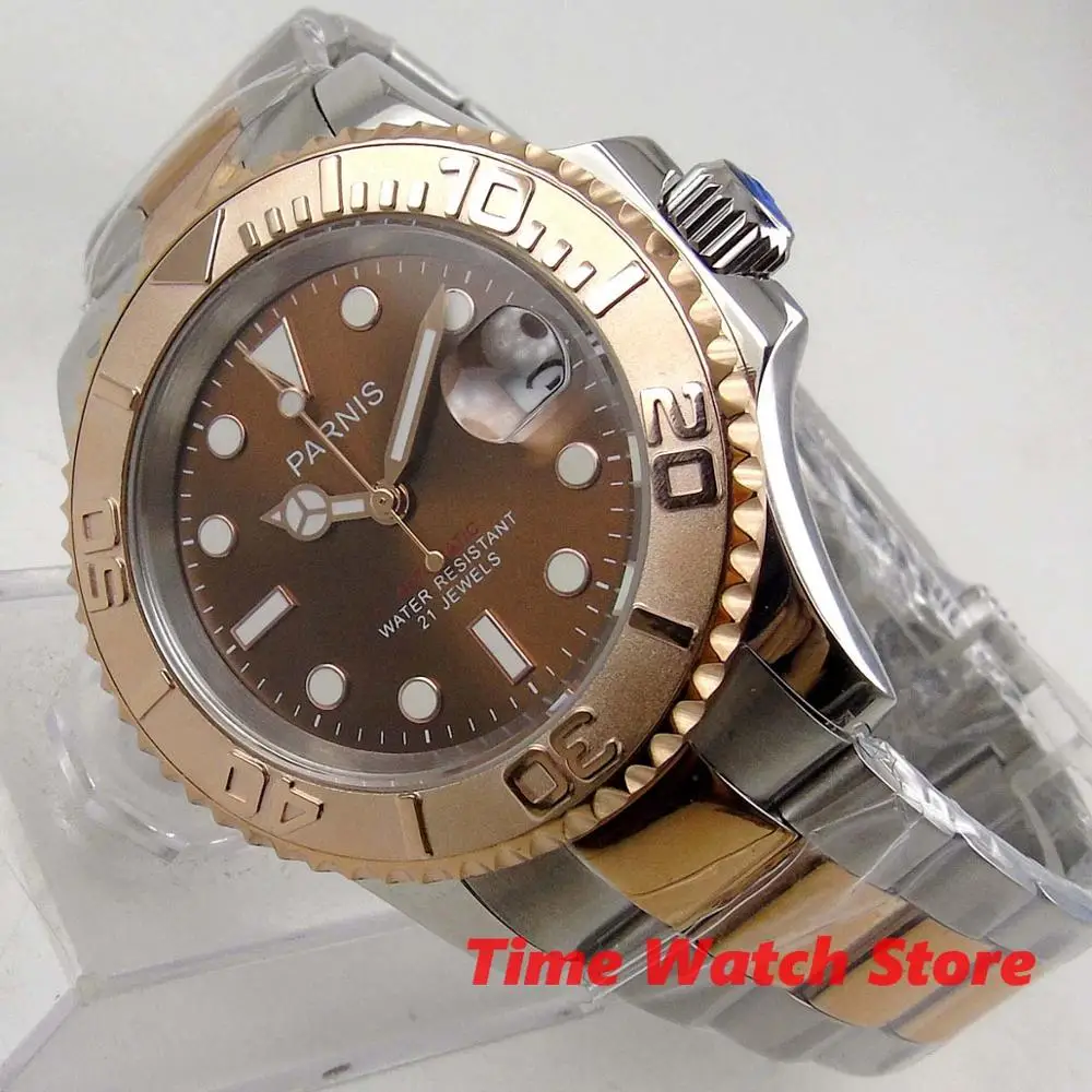 Мужские автоматические часы Parnis 40 мм сапфировое стекло водонепроницаемый
