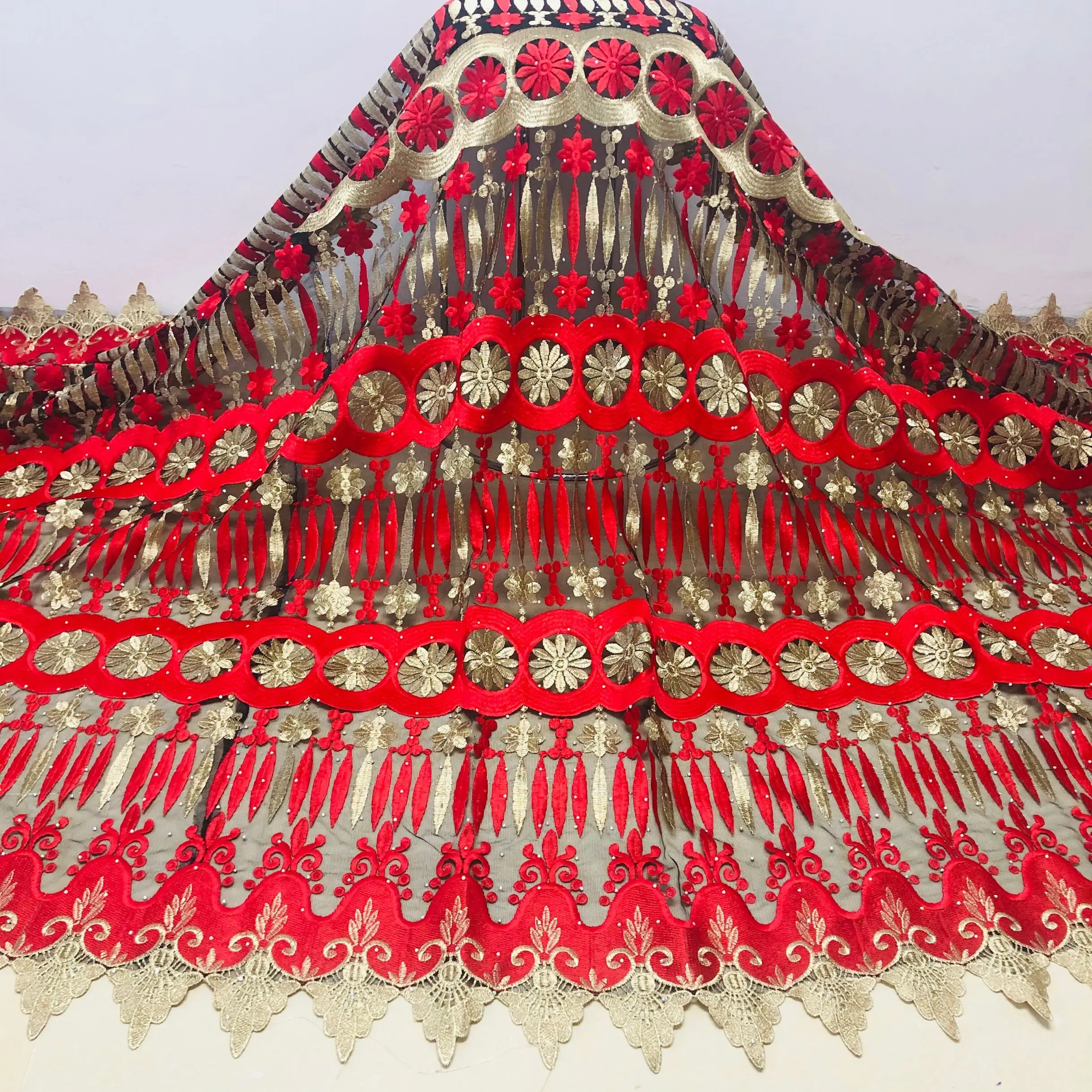 

African guipure lace beaded net fabric 5 yards 2020 Latest style French net mesh lace fabric for party dress