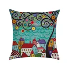 Чехол для подушки 45*45 см, льняная наволочка с абстрактным изображением домика, дерева, дивана, стула, эркера, гостиной, декоративные наволочки