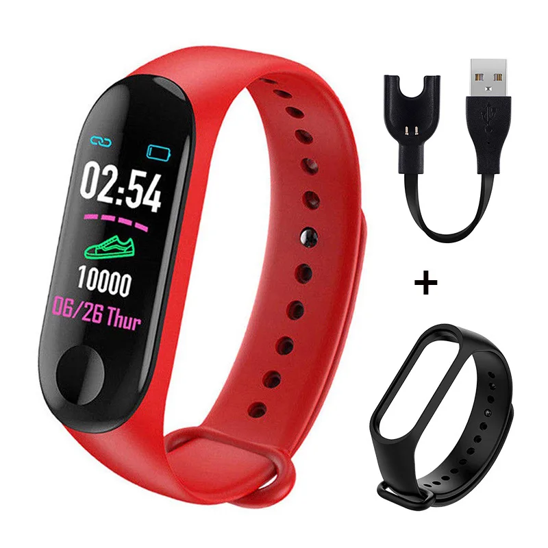 red black Rovtop мужские умные часы M3 Plus, браслет, браслет, монитор сердечного ритма, кровяное давление, фитнес-трекер, жизнь, водонепроницаемые Смарт-часы - Цвет: red black